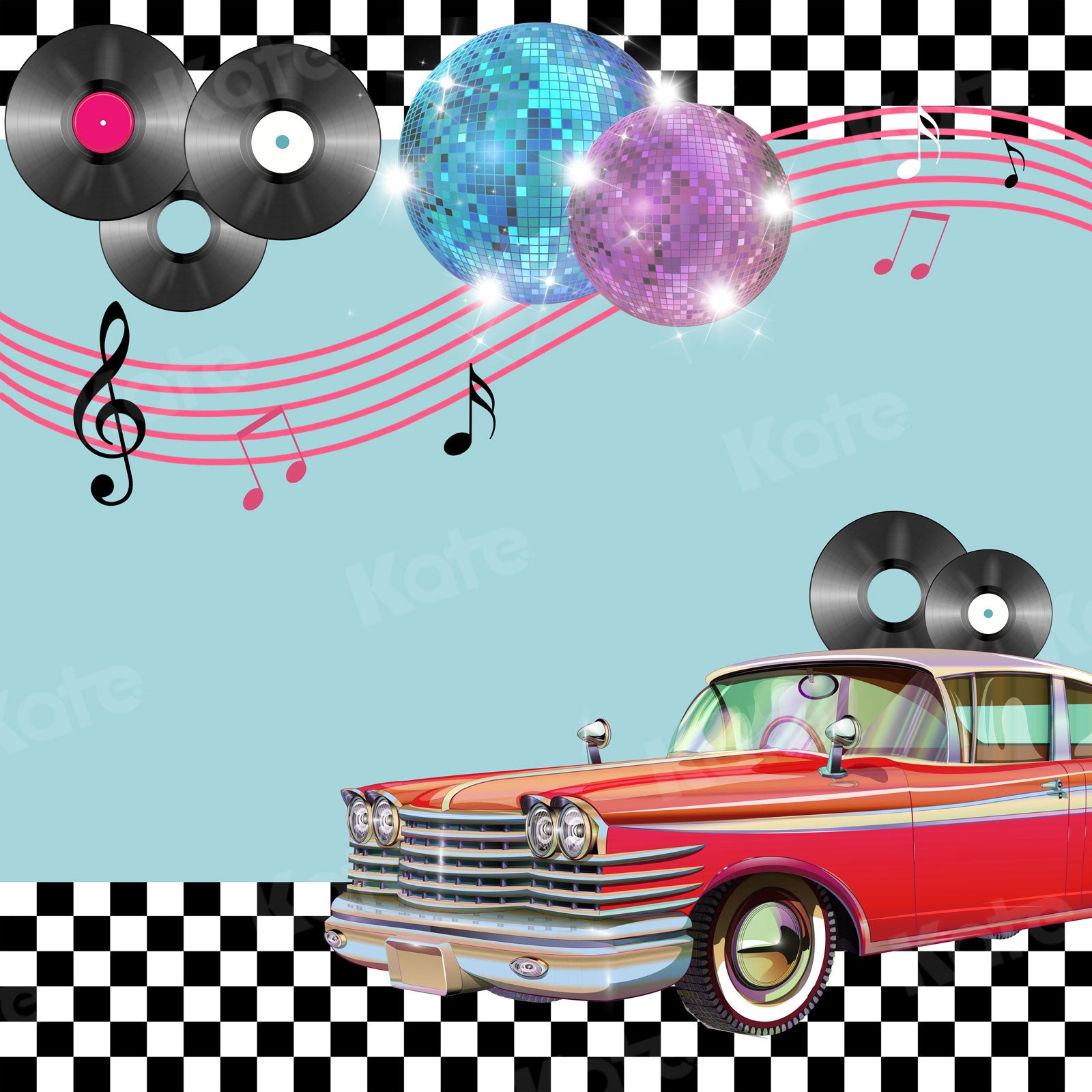 Kate Car 80's Disco DJ Backdrop for Photography - Kate Backdrop AU