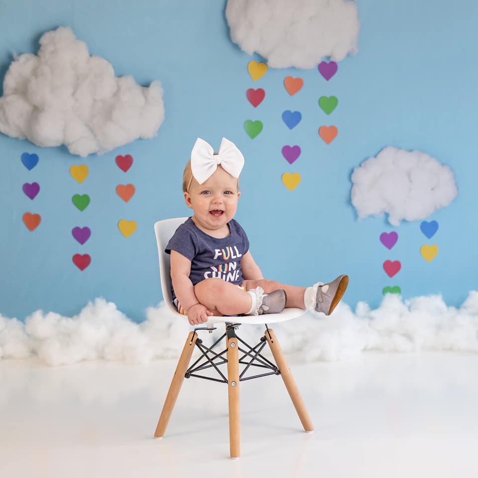 Kate Cake Smash Backdrop Rainbow Clouds Designed by Mandy Ringe Photography