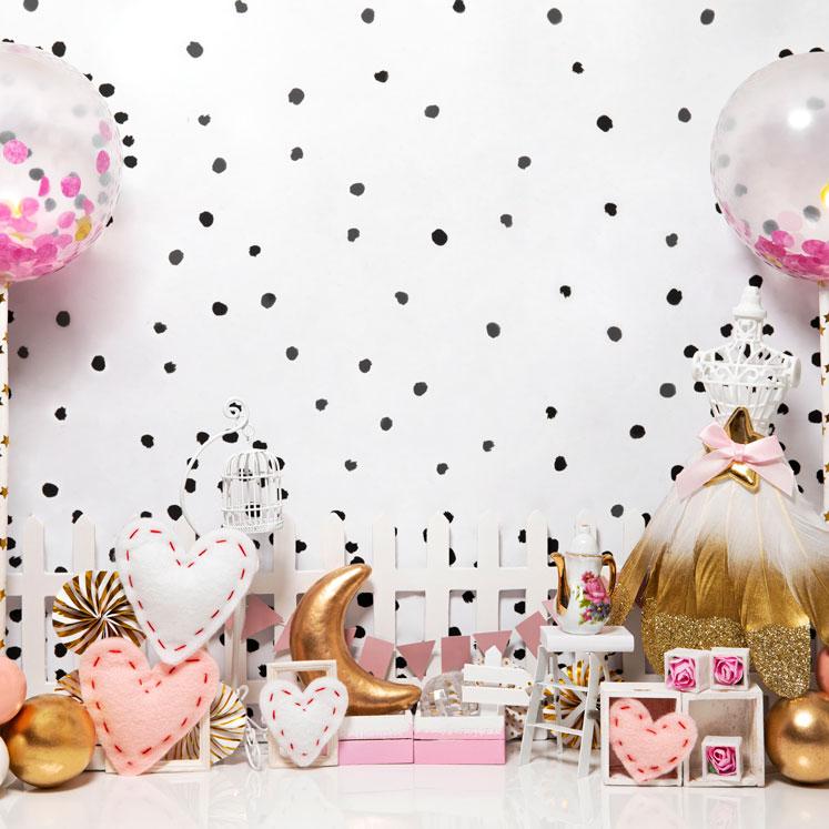 Kate Cake Smash Pink Peach Gold Dress Backdrop Designed by Mini MakeBelieve