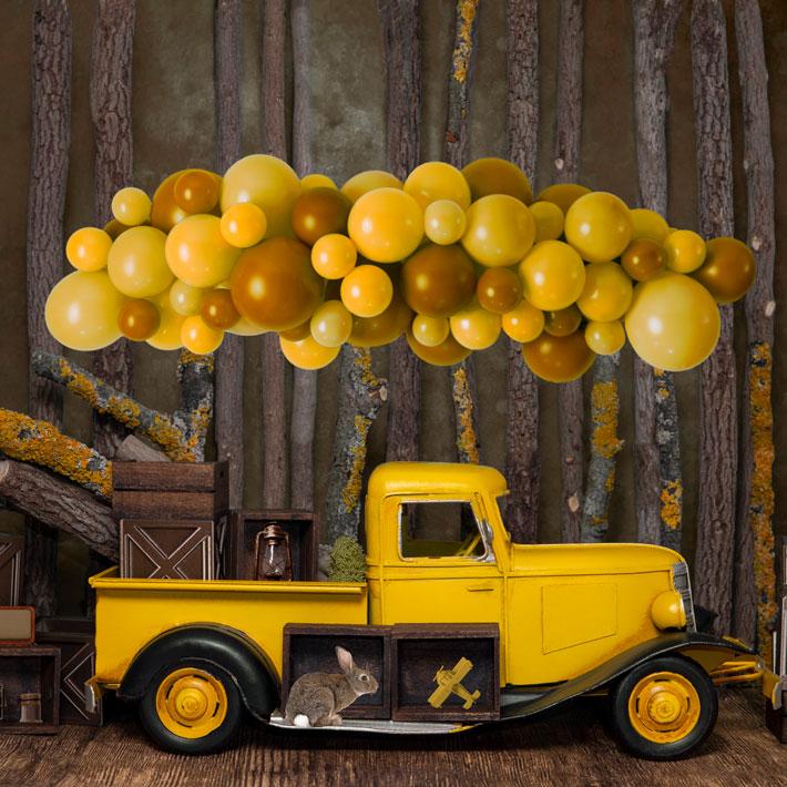 Kate Cake Smash Yellow Balloon Truck Backdrop Designed by Mini MakeBelieve - Kate Backdrop AU