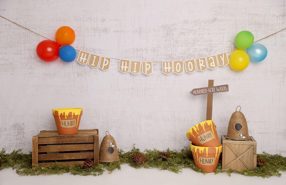 Kate Pooh Cake Smash Bee Birthday Backdrop Designed by Melissa King - Kate Backdrop AU