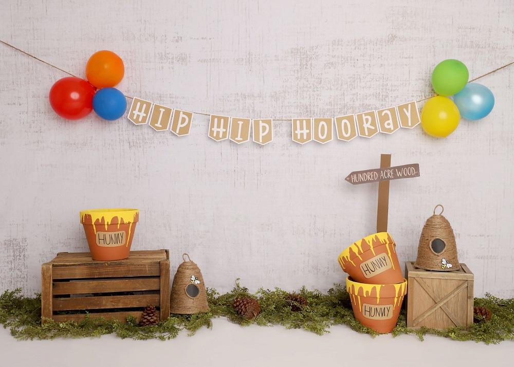 Kate Pooh Cake Smash Bee Birthday Backdrop Designed by Melissa King - Kate Backdrop AU