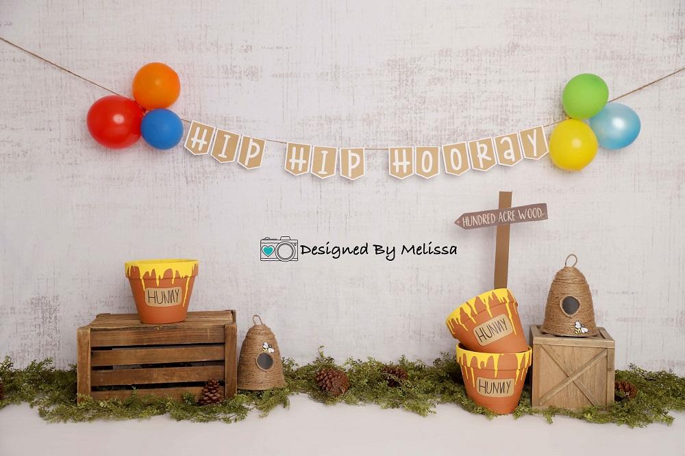 Kate Pooh Cake Smash Bee Birthday Backdrop Designed by Melissa King - Kate Backdrop AU