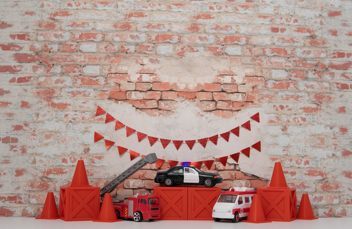 Kate Birthday Rescue Cars Boy Backdrop Designed by Mini MakeBelieve - Kate Backdrop AU
