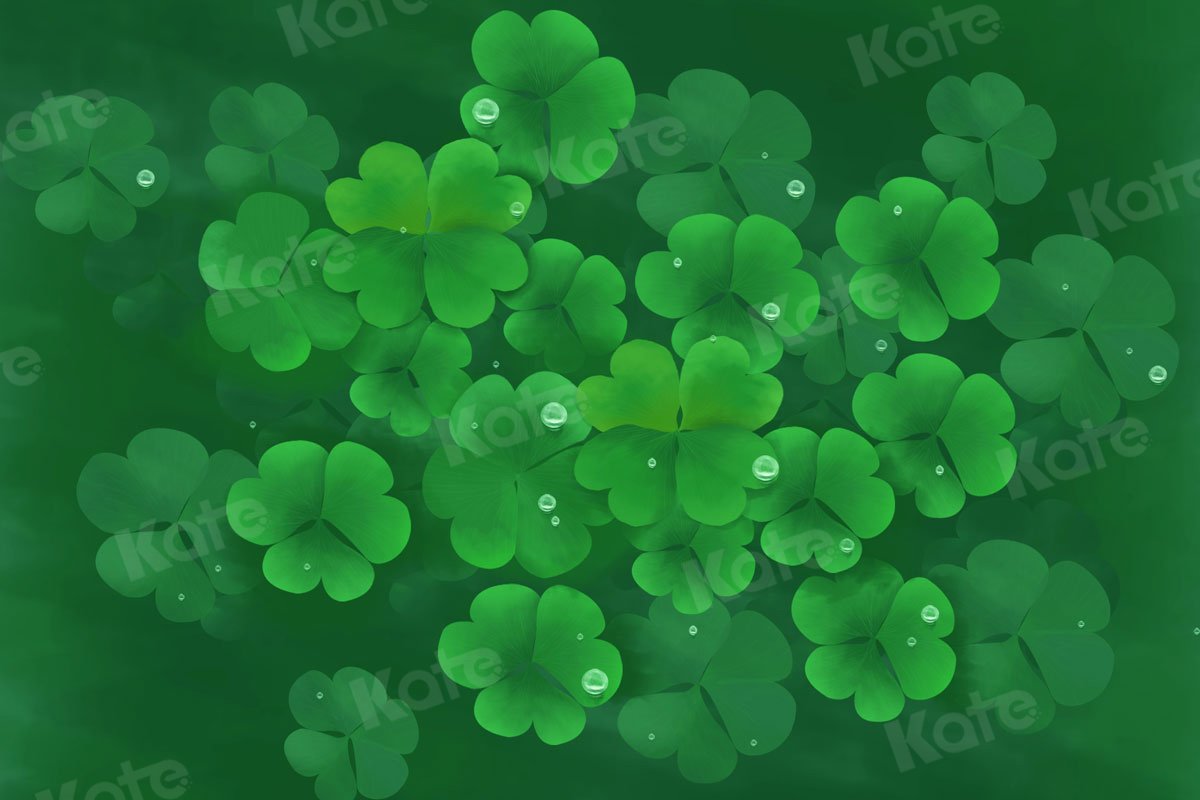 Kate St. Patrick's Day Green Clovers Lucky Backdrop for Photography - Kate Backdrop AU