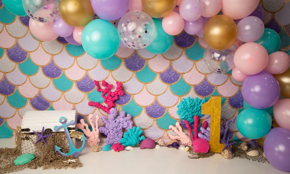 Kate Mermaid 1's Birthday Balloons Backdrop Designed by Jenna Onyia