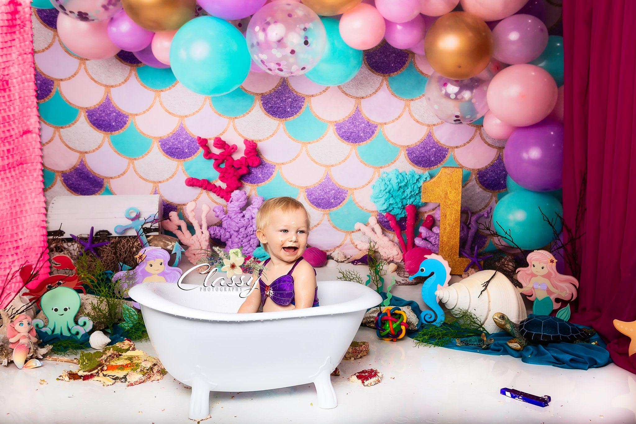Kate Mermaid 1's Birthday Balloons Backdrop Designed by Jenna Onyia