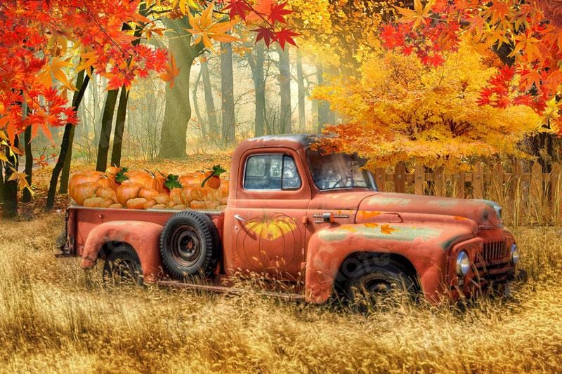 Kate Fall Pumpkin Truck Harvest Thanksgiving Backdrop for Photography - Kate Backdrop AU