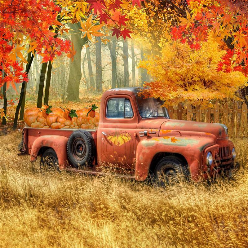Kate Fall Pumpkin Truck Harvest Thanksgiving Backdrop for Photography - Kate Backdrop AU