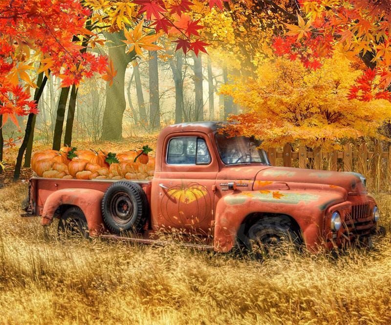 Kate Fall Pumpkin Truck Harvest Thanksgiving Backdrop for Photography - Kate Backdrop AU