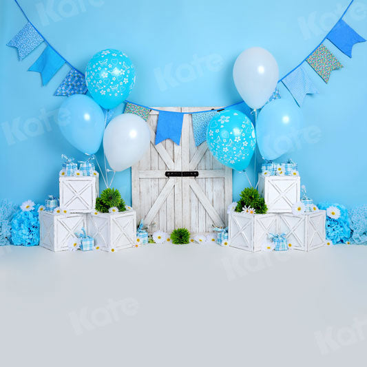 Kate Cake Smash Blue Balloon Birthday Backdrop for Photography