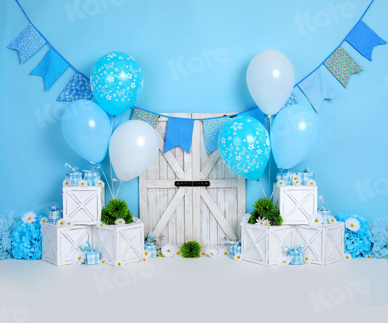 Kate Cake Smash Blue Balloon Birthday Backdrop for Photography - Kate Backdrop AU