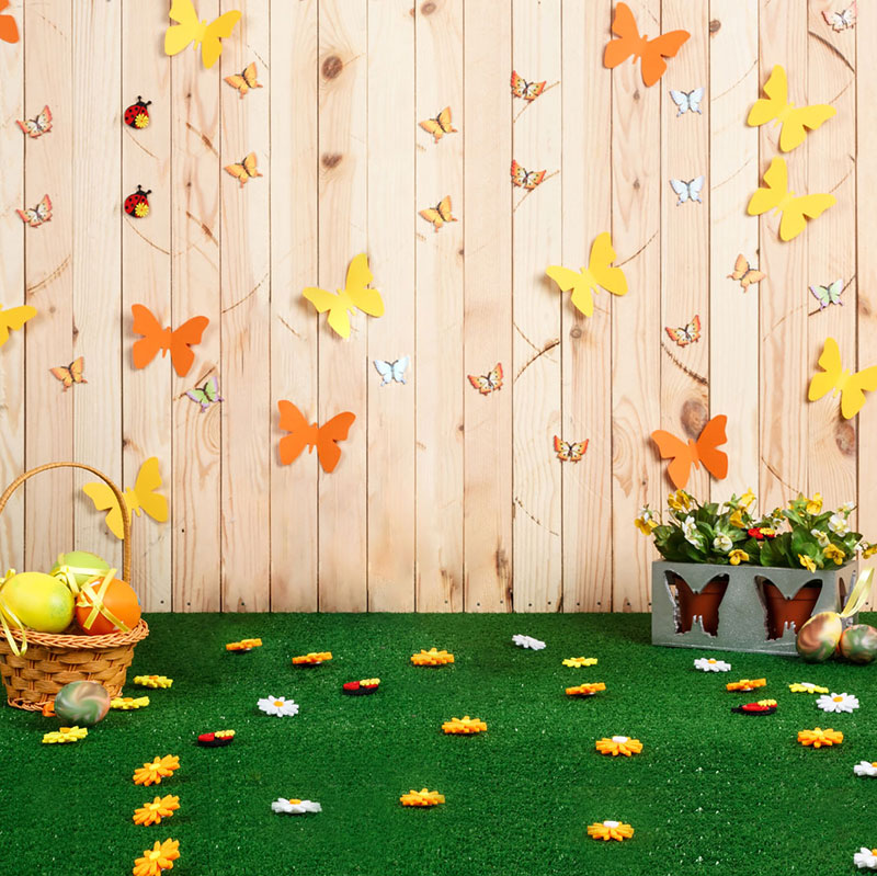 Kate Wood Wall With Grass Easter Backdrop for Photography