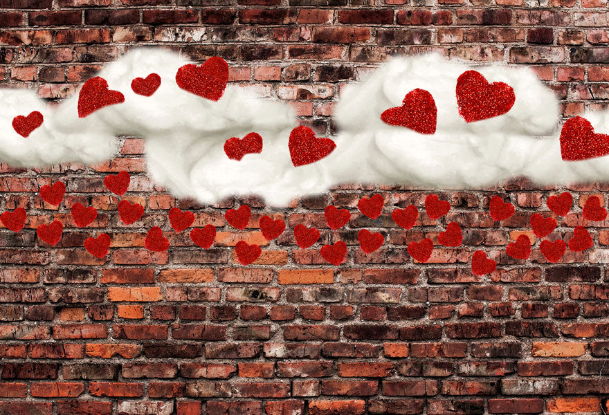 Kate Dark Brick with Red Hearts Valentine's Day Backdrop for Photography designed by Jerry_Sina - Kate Backdrop AU