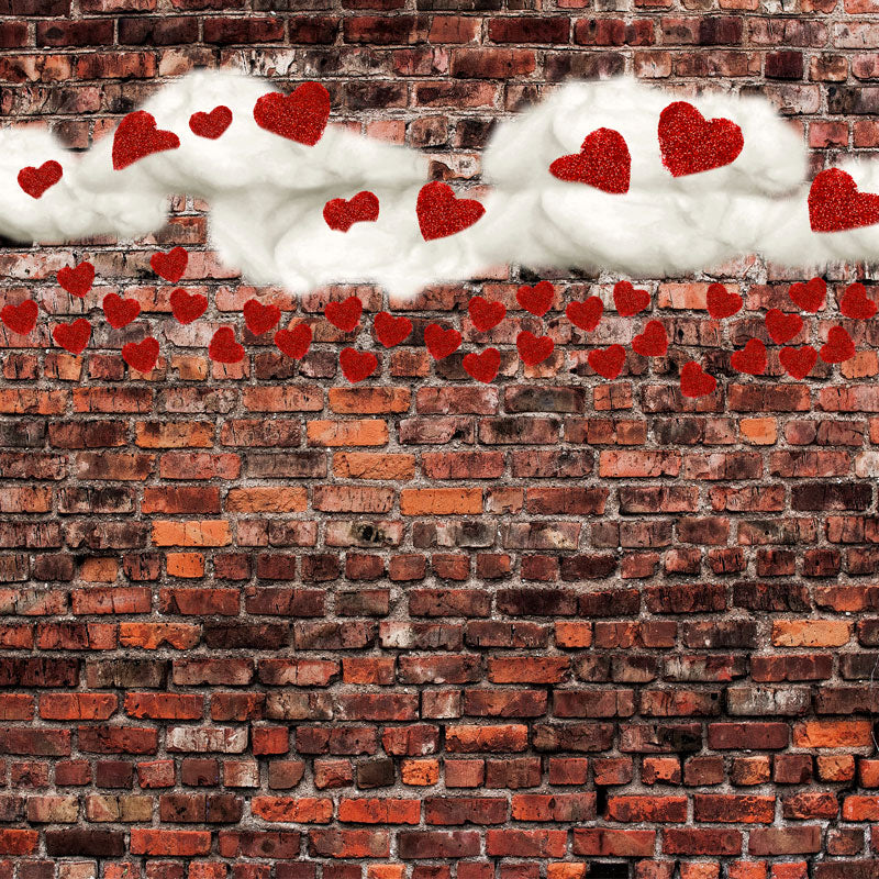 Kate Dark Brick with Red Hearts Valentine's Day Backdrop for Photography designed by Jerry_Sina - Kate Backdrop AU