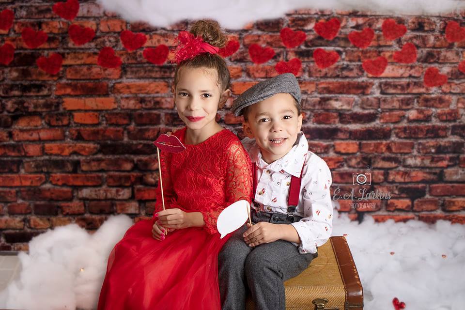 Kate Dark Brick with Red Hearts Valentine's Day Backdrop for Photography designed by Jerry_Sina - Kate Backdrop AU
