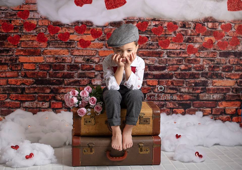 Kate Dark Brick with Red Hearts Valentine's Day Backdrop for Photography designed by Jerry_Sina - Kate Backdrop AU