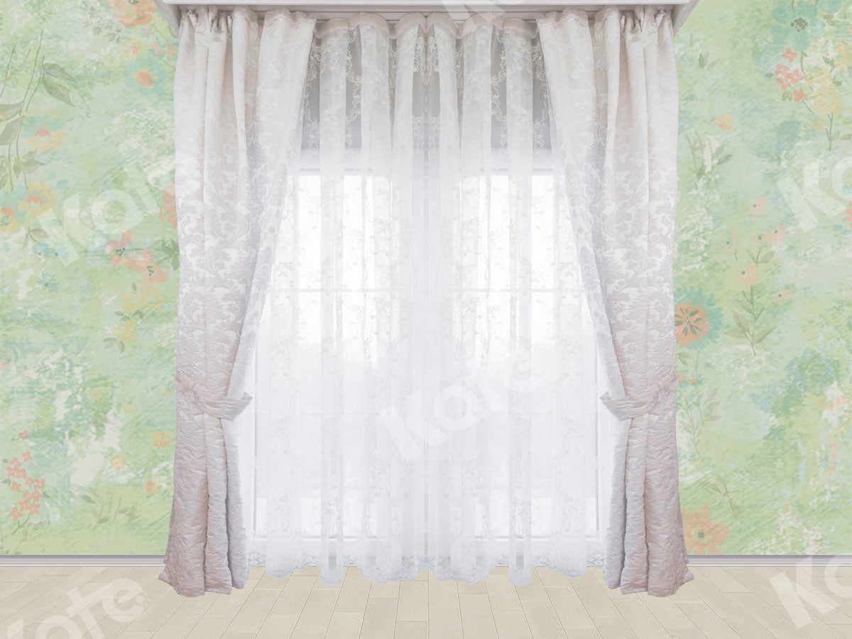 Kate Window Backdrops with Damask Curtain Retro Skin Designed by Ava Lee