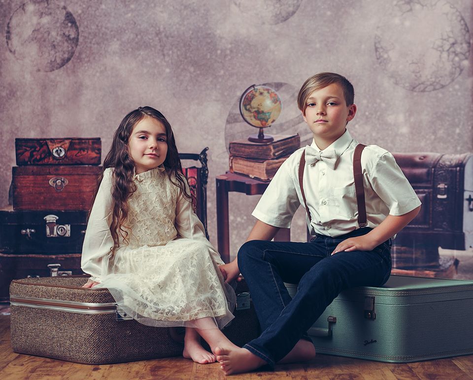 Kate Vintage Suitcase and Book Travel with me Back to School Backdrop for Children Designed By Ava Lee - Kate Backdrop AU