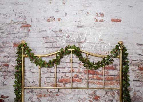 Kate Half Brass Bed with Ivy Headboard Brick Wall Backdrop Designed by Pine Park Collection