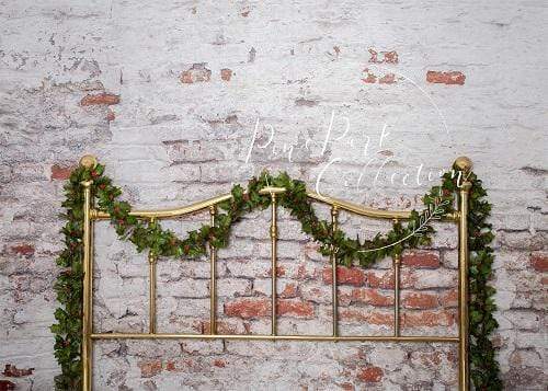 Kate Half Brass Bed with Ivy Headboard Brick Wall Backdrop Designed by Pine Park Collection - Kate Backdrop AU