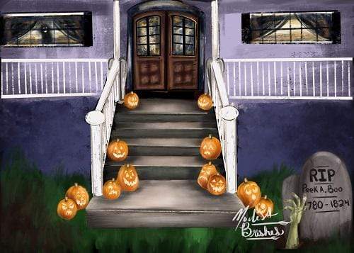 Kate Halloween Front Porch Trick or Treat Backdrop for Photography Designed by Modest Brushes