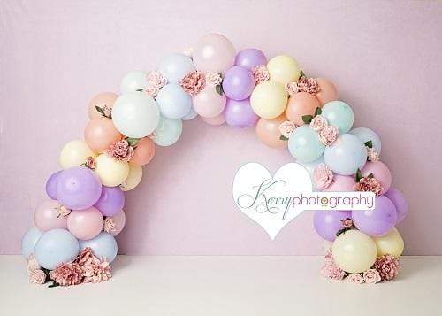 Kate Spring Balloons Rainbow with Flowers for Children Backdrop for Photography Designed by Kerry Anderson