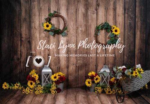 Kate Sunflowers Wreath Lanterns Wooden Backdrop for Photography Designed By Stacilynnphotography