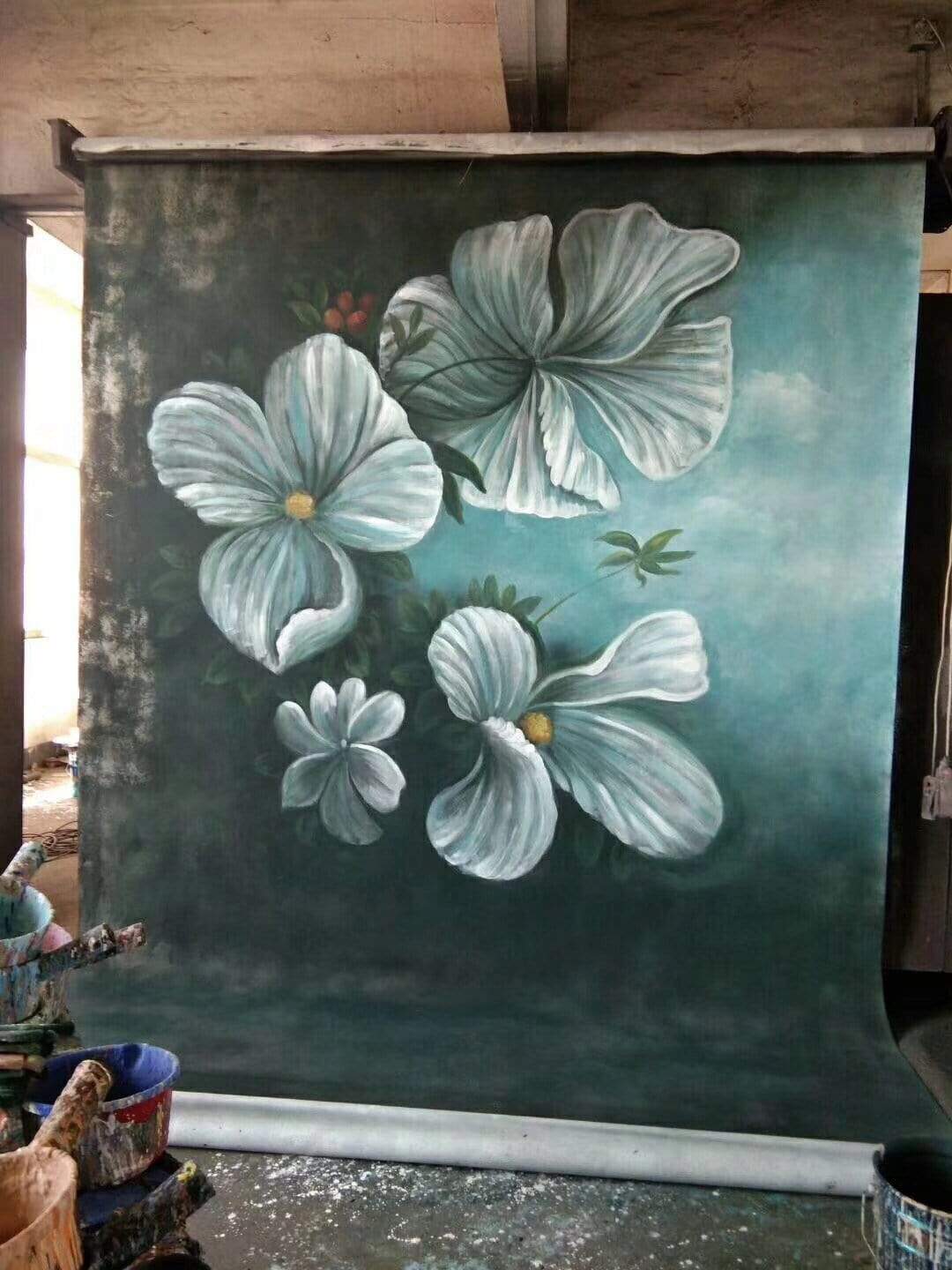 Kate Spring White Flowers Spray Painted Backdrop - katebackdrop AU