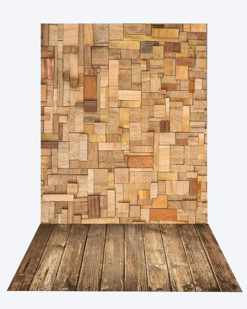 Katebackdrop：Kate Irregular wood planks backdrop+Brown wood rubber floor