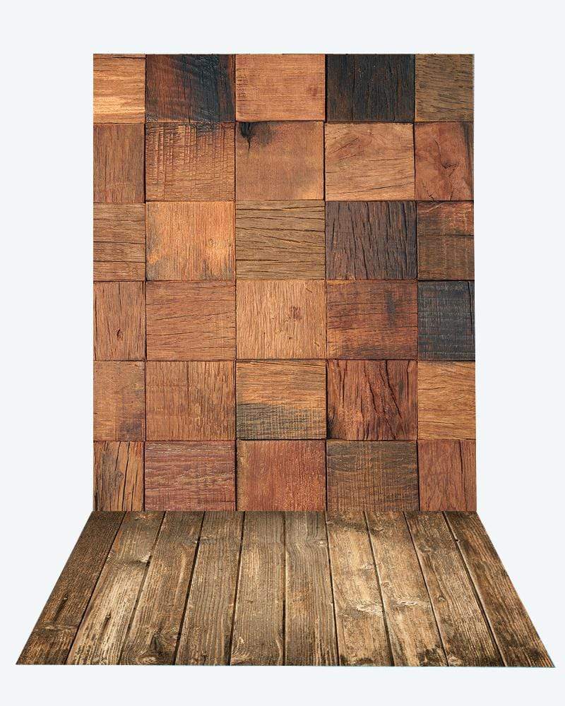 Katebackdrop：Kate Square Wood Wall Backdrop+Brown Wood Rubber floor mat