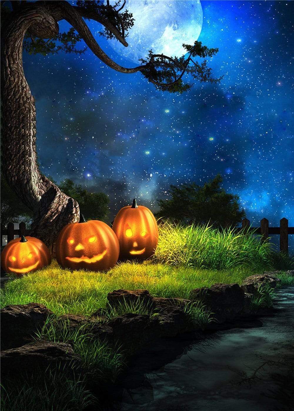 Kate Halloween with Night View Pumpkin Backdrop for photography - Kate Backdrop AU