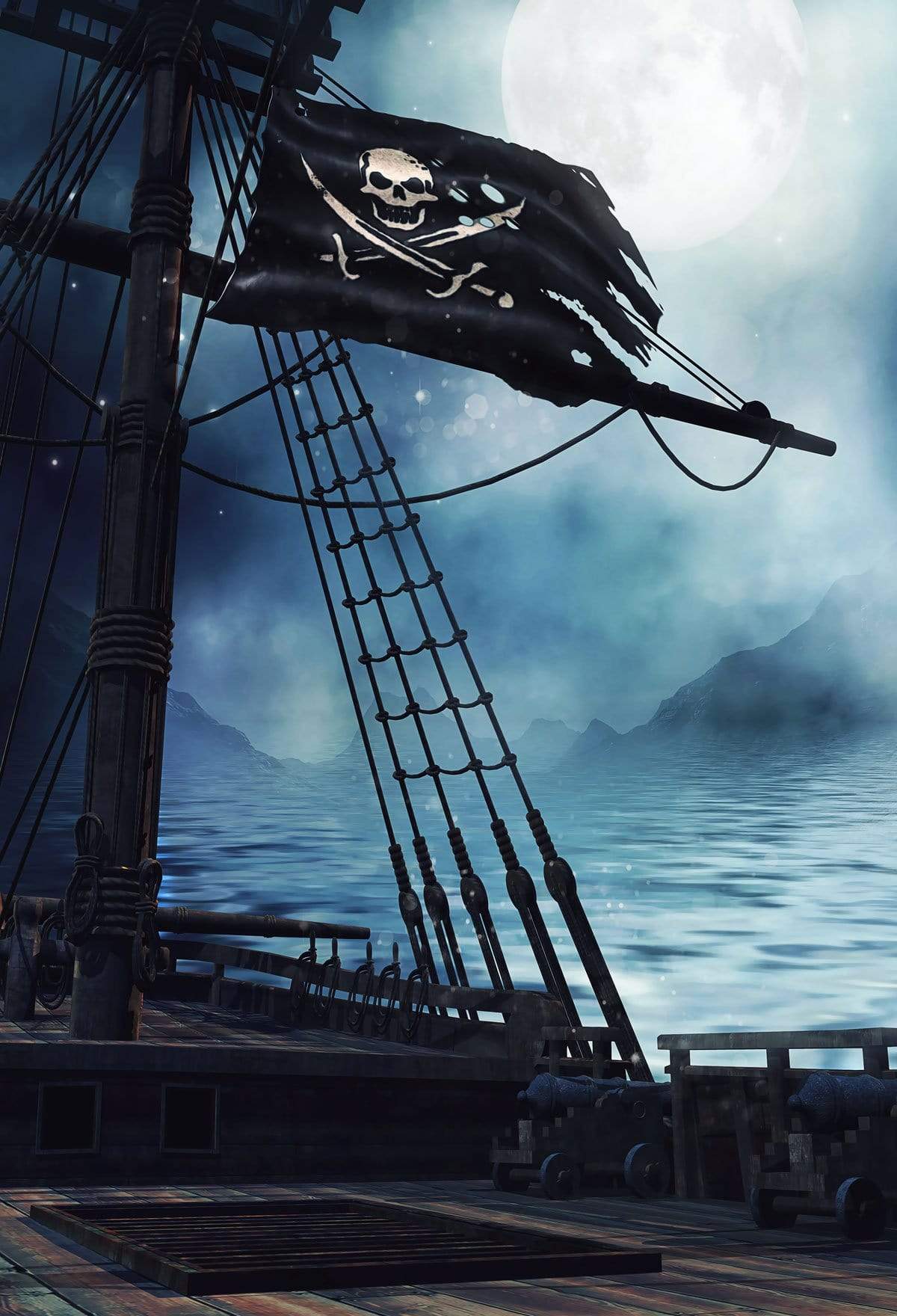Kate Black Pirate Ship with Black Mountain for Boy's Birthday - Kate Backdrop AU