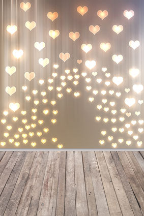 Kate Gold Heart Valentines Backdrop with wood part