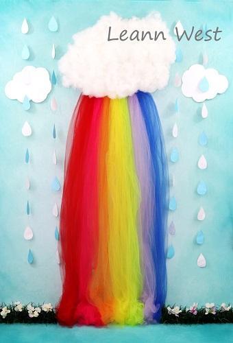 Kate Rainy Spring Rainbow Flowers Children Backdrop Designed by Leann West