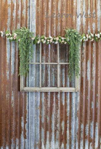 Kate Vintage Rust Wall with Flower Window Decoration Backdrop Designed by Leann West - Kate Backdrop AU
