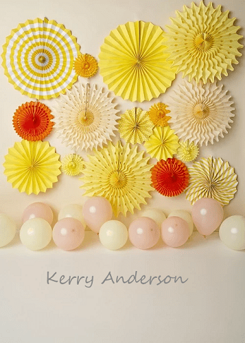 Kate Yellow Paper Flower Balloon Children Backdrop Designed by Kerry Anderson