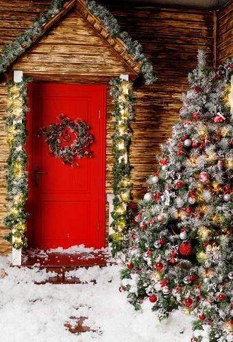 Kate Christmas Trees Red Door Backdrops for Photography