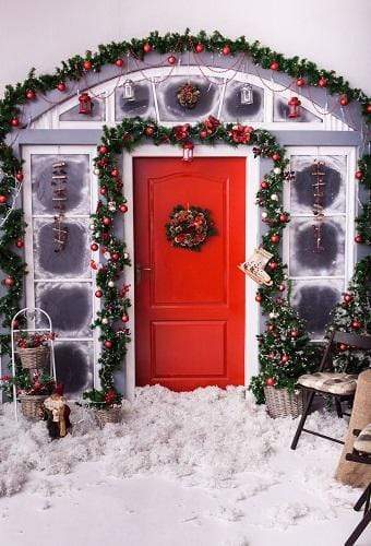 Kate Winter Snowy Christmas Red Doors Backdrop for Photography - Kate Backdrop AU