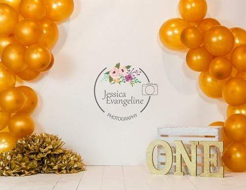 Kate Birthday Cake Smash with Gold Balloons Children Backdrop for Photography Designed By Jessica Evangeline photography