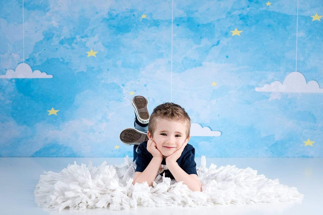 Kate Blue Sky and Clouds Children Backdrop for Photography Designed by Amanda Moffatt