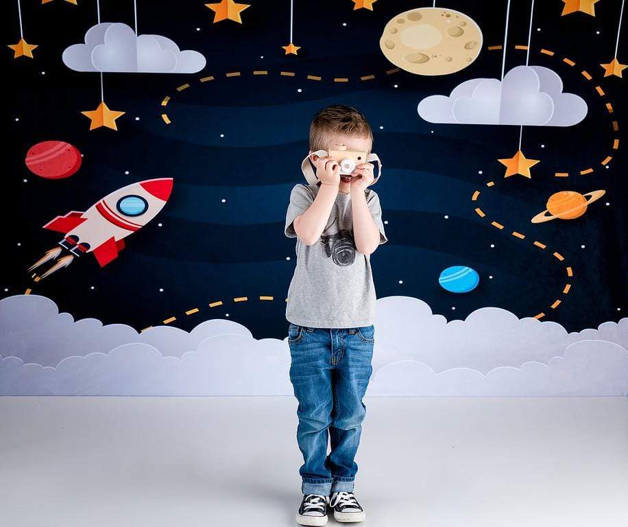 Kate Space with Stars Moons Rocket Children Backdrop for Photography Designed by Amanda Moffatt - Kate Backdrop AU