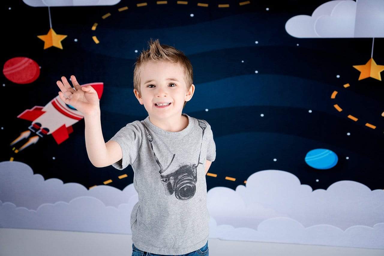 Kate Space with Stars Moons Rocket Children Backdrop for Photography Designed by Amanda Moffatt - Kate Backdrop AU