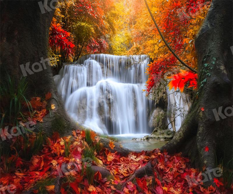 Kate Autumn Backdrop Forest Waterfall Leaves for Photography - Kate Backdrop AU
