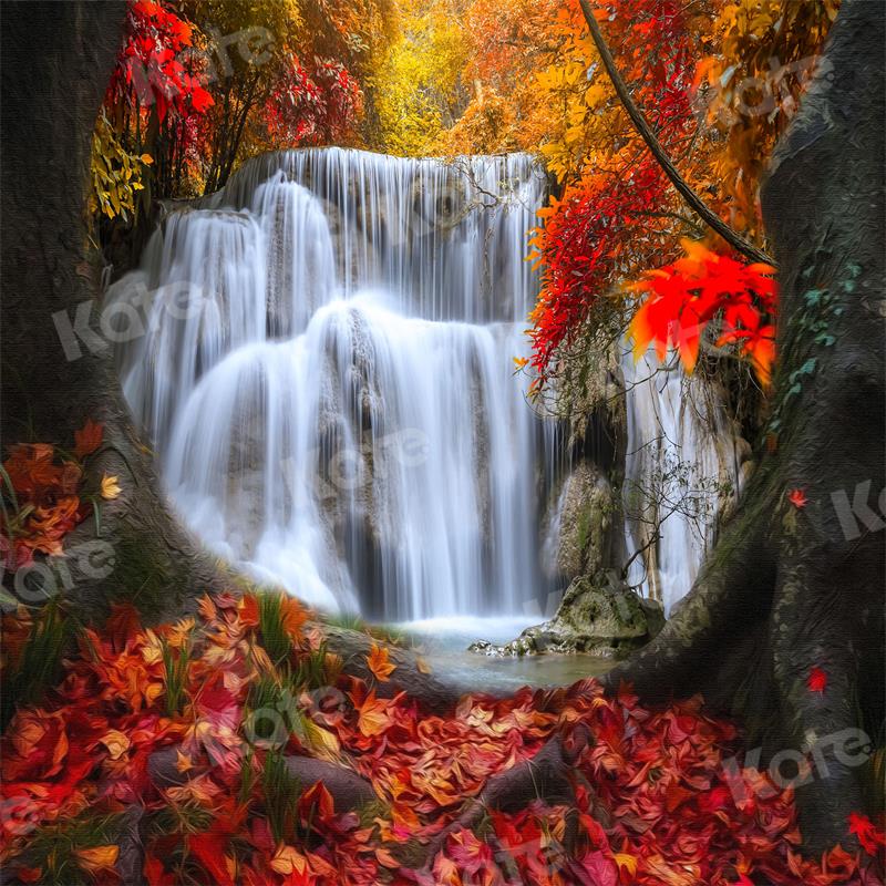 Kate Autumn Backdrop Forest Waterfall Leaves for Photography - Kate Backdrop AU