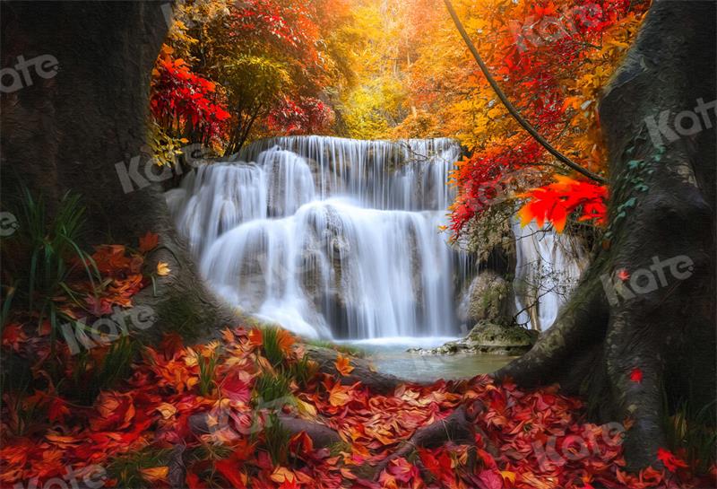 Kate Autumn Backdrop Forest Waterfall Leaves for Photography - Kate Backdrop AU