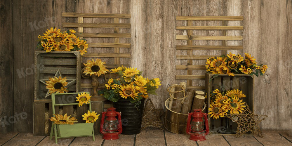 Kate Autumn Backdrop Sunflower Artistic Wood Grain for Photography - Kate Backdrop AU