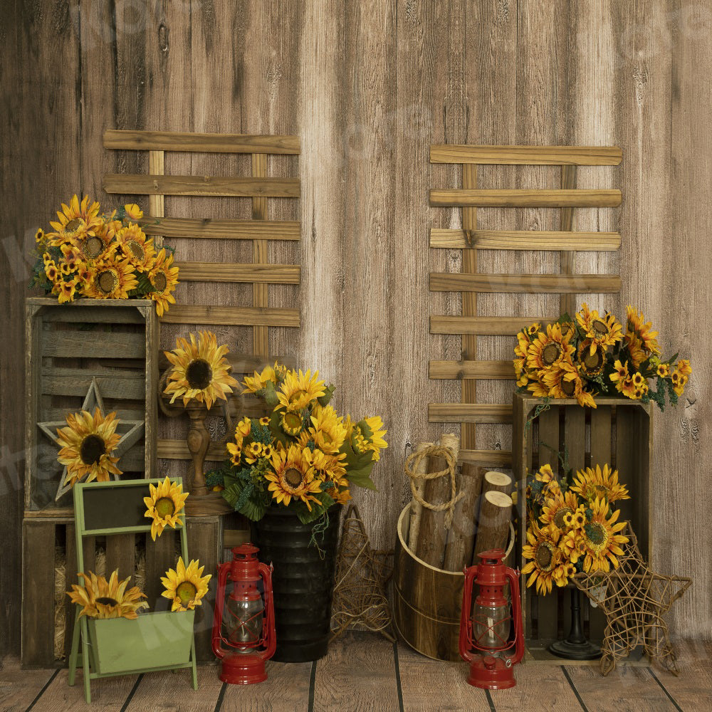 Kate Autumn Backdrop Sunflower Artistic Wood Grain for Photography - Kate Backdrop AU
