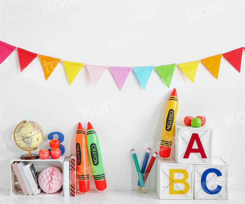 Kate Back to School Backdrop Crayon for Photography - Kate Backdrop AU