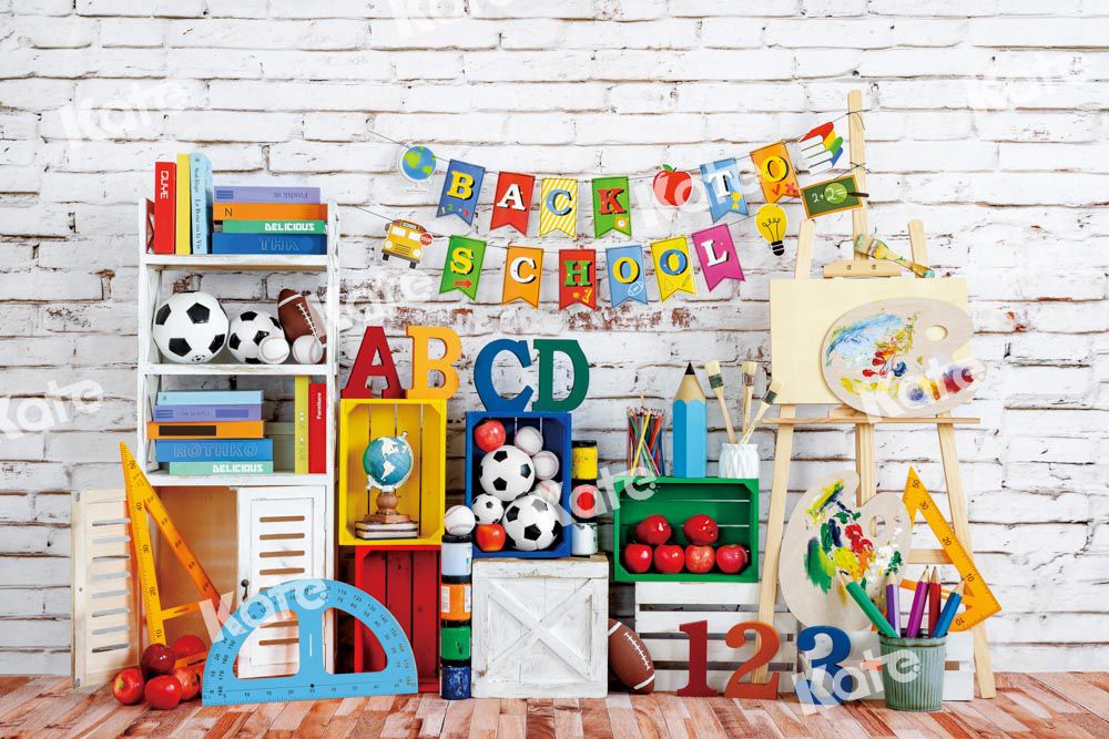 Kate Back to School Backdrop Painter Football White Brick Wall Designed by Emetselch - Kate Backdrop AU